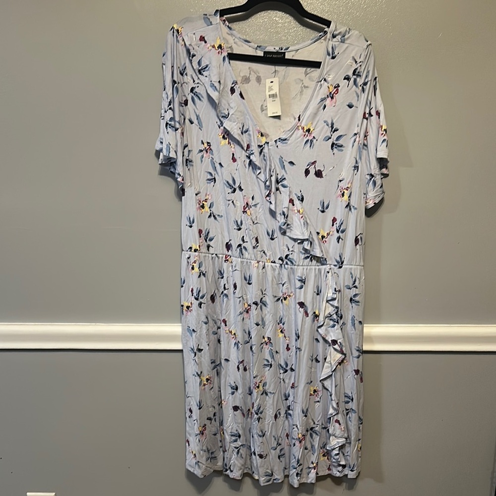 Lane Bryant Gray and Blue Flutter Sleeve V-Neck Sundress